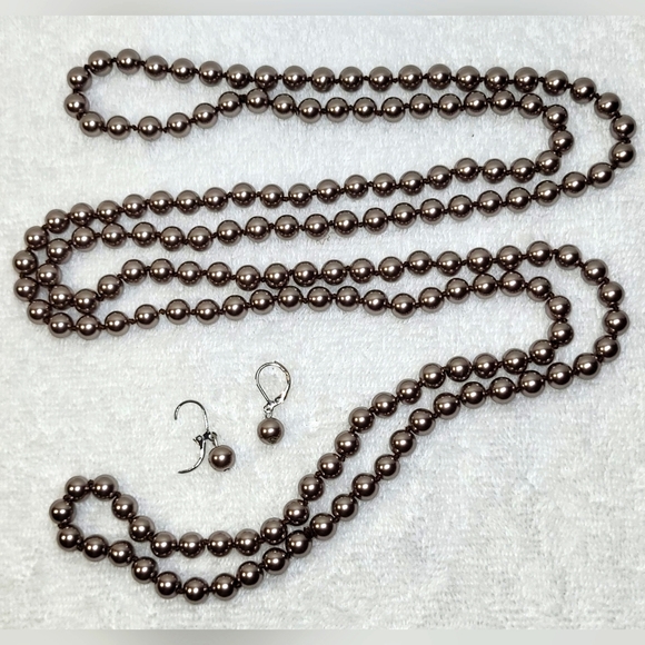 Gunmetal Gray 5mm Beaded Continous Rope Necklace and Earrings Set - Picture 2 of 3